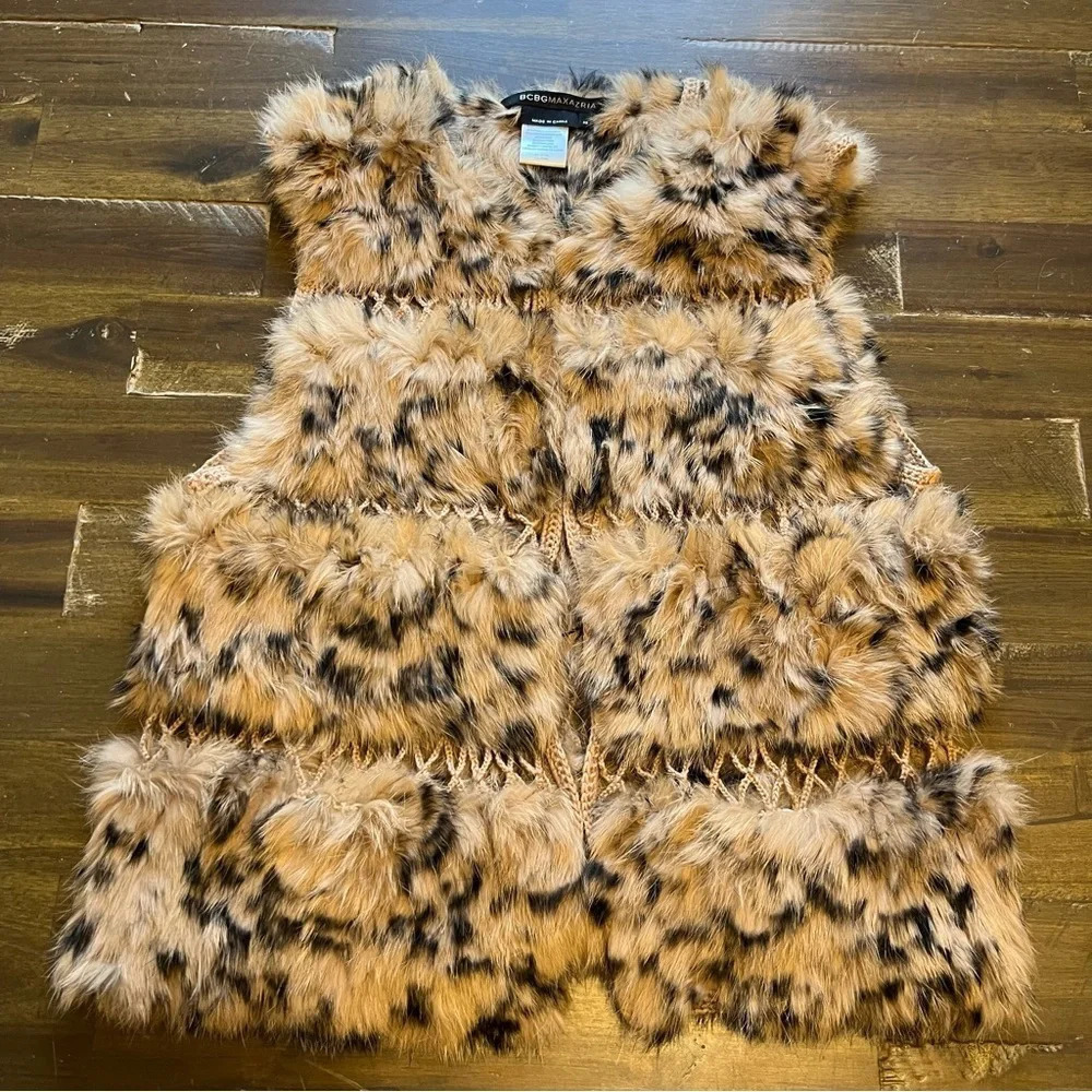BCBG MAXAZRIA Fur Leopard Print Vest